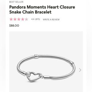 Pandora Moments Heart Closure Snake Chain Bracelet